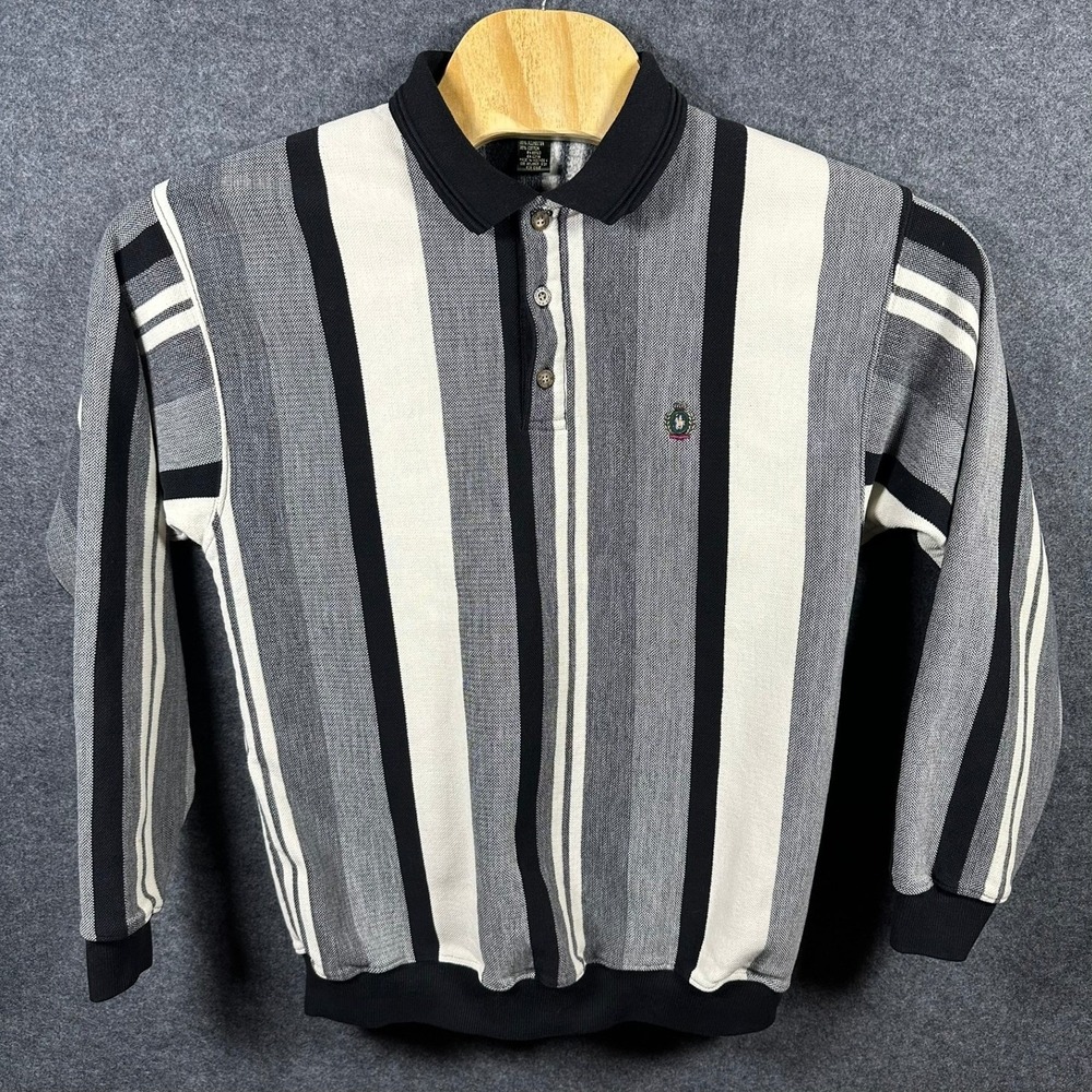 VTG Knights of Round Table‎ Men's Long Sleeve Striped Polo Shirt Size M